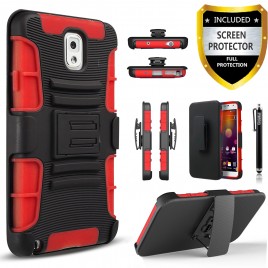 Samsung Galaxy Note 3 Case, Dual Layers [Combo Holster] Case And Built-In Kickstand Bundled with [Premium Screen Protector] Hybird Shockproof And Circlemalls Stylus Pen (Red)